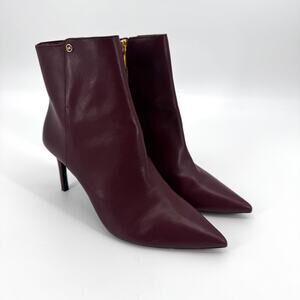 Michael Kors Women's 10 Bootie Heeled Ankle Boots Maroon Leather Side Zip 10M